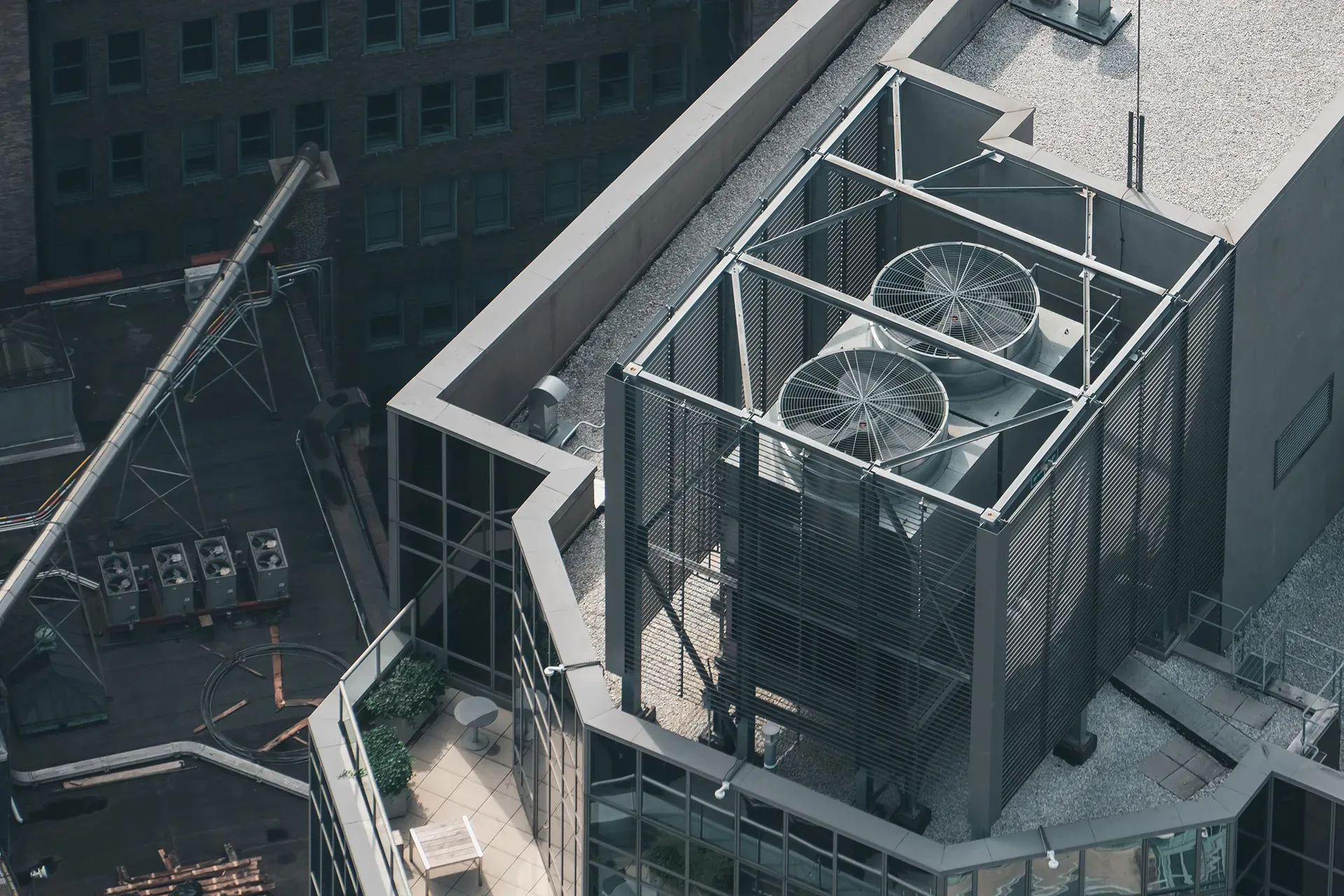 Industrial building with a large cooling system